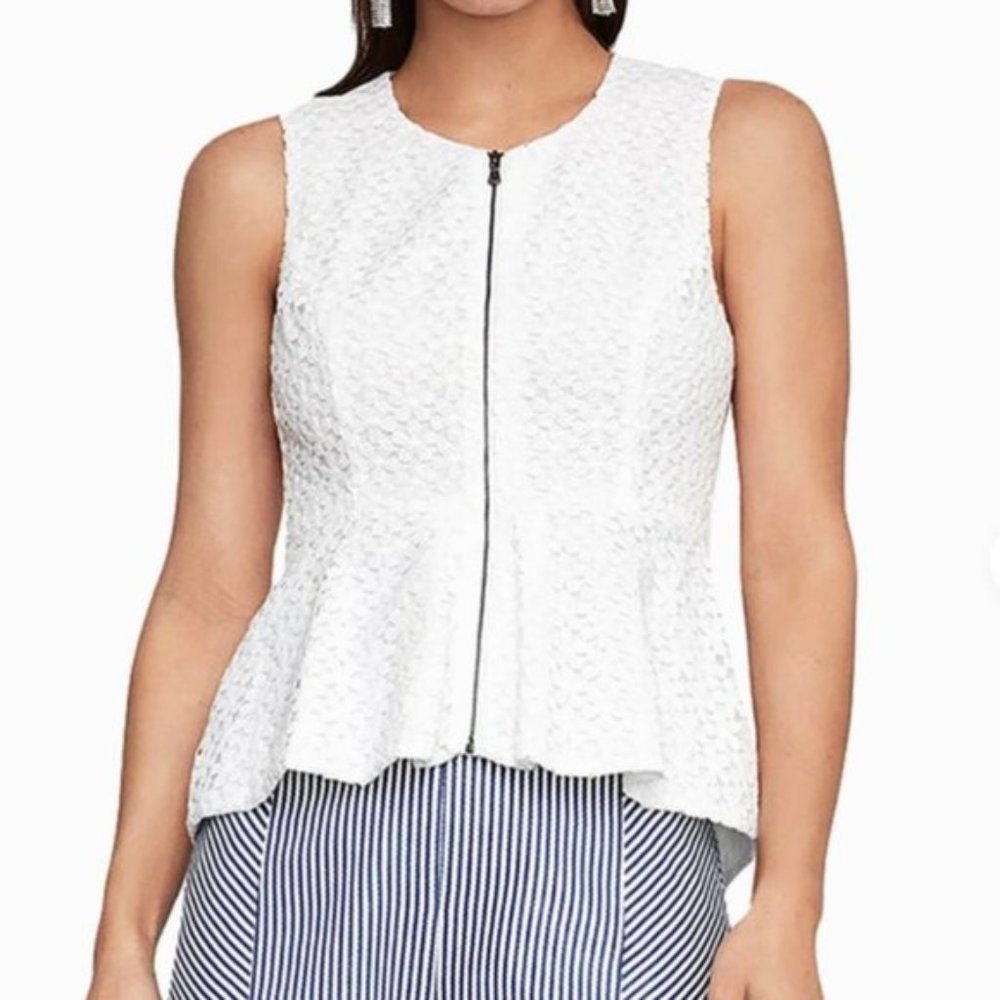 BCBGMAXAZRIA White Lace Floral Shell Top